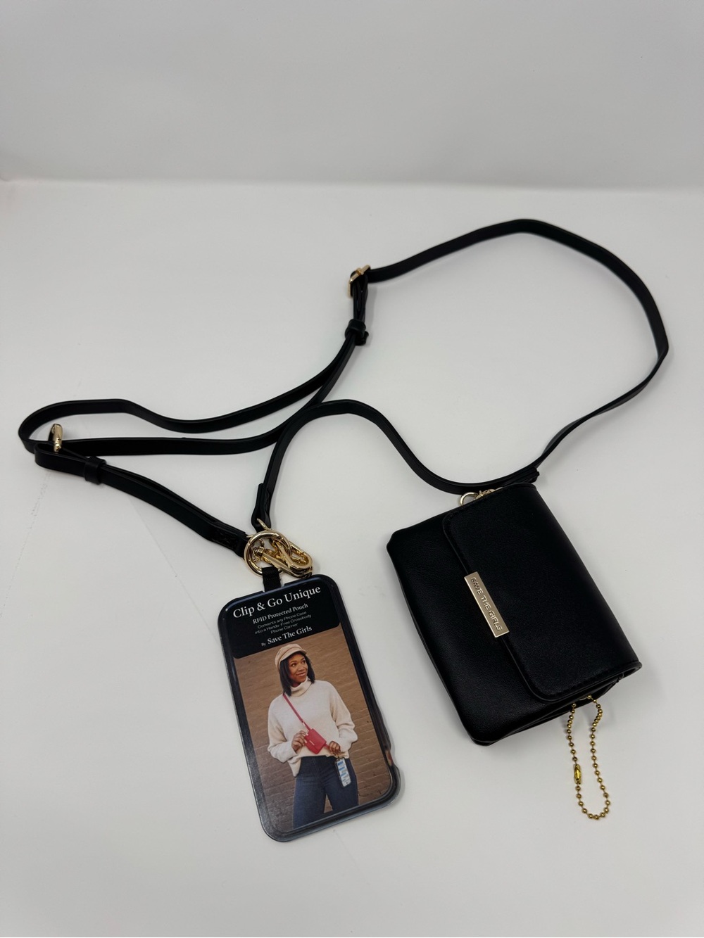 Save the Girls Clip & Go Cellphone Crossbody Strap Wallet Unique RFID, Black